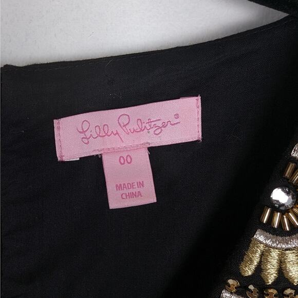 Lilly Pulitzer Black and Gold Gabby Shift Embroidered Beaded Mini Dress Size 00 - Picture 8 of 10